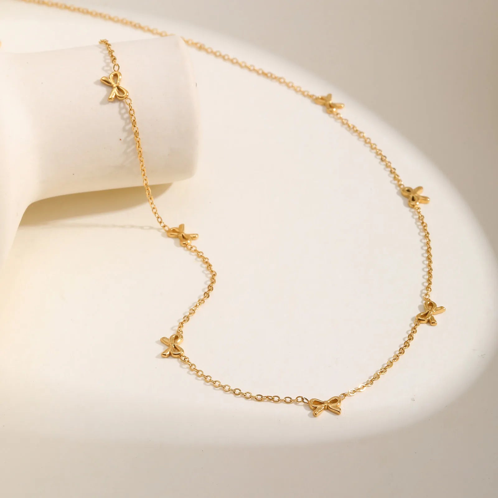 Charms Bow Necklace For Women, Bowknot Chain Choker Necklace, Stainless Steel Thin Link Exquisite Party Jewelry