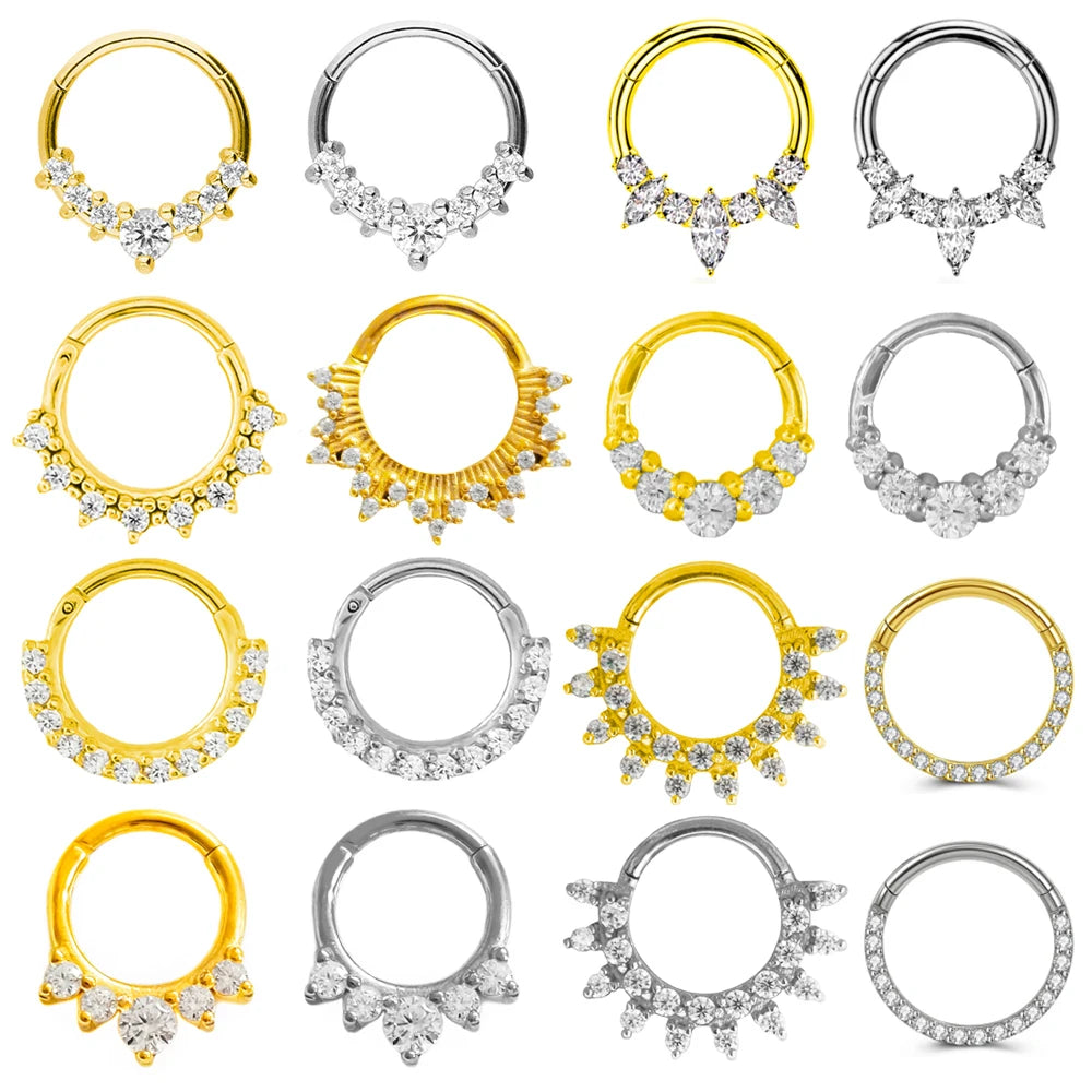 316L Acero Quirúrgico Segmento Anillo de Nariz Zircon Septum Clicker Cartílago de la Oreja Helix Daith Aro Piercing Joyería