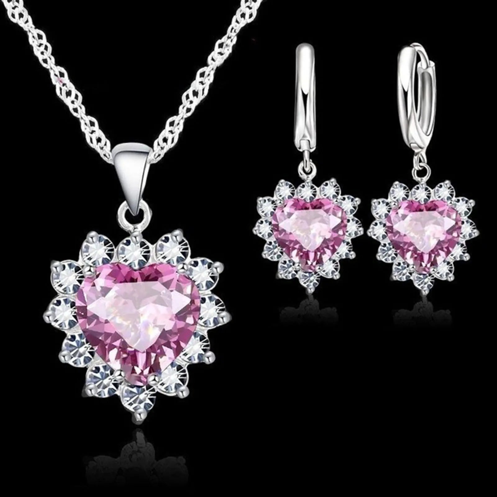 Conjuntos de Joyas para Boda, Compromiso, Aniversario, Regalo, Color Plata 925, Pendiente de Corazón Estampado, Pendientes de Aro para Mujeres y Niñas, Venta Superior