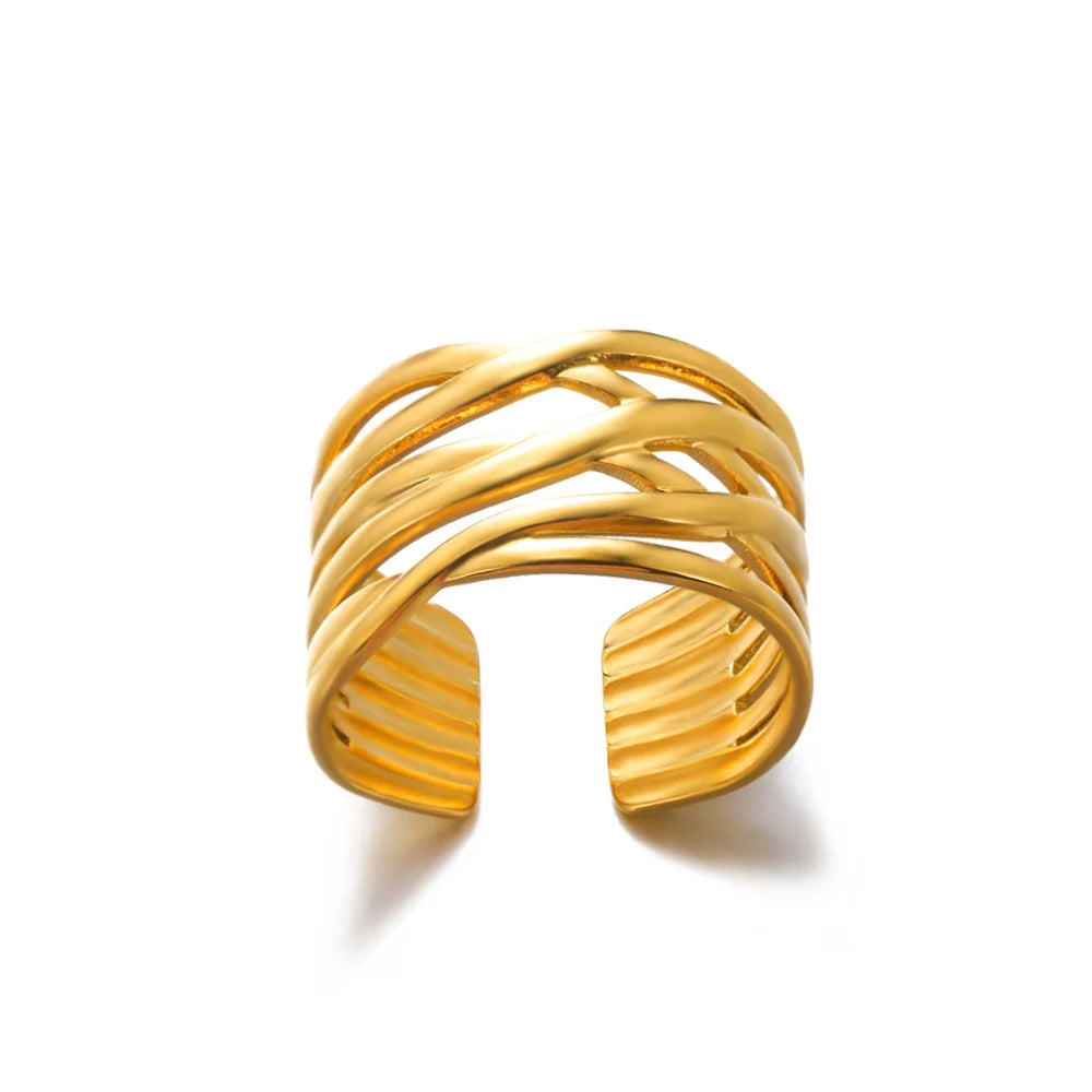 Edelstahl Runde Ringe Für Frauen Zirkon Geometrische Goldfarbe Kristall Ring Ästhetische Hochzeit Party Schmuck Geschenk Bague Femme