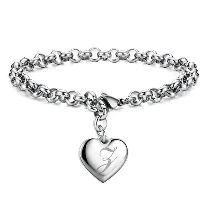 925 Sterling Silber Fein 26 Buchstaben Damen Herren Kette Armband Anhänger Herz Süß Hochzeit Persönlichkeit Schmuck Damen Geschenk Party 20cm