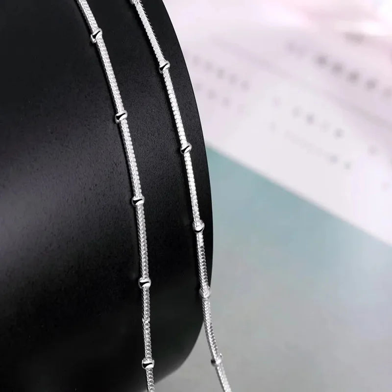 Collar de plata esterlina 925 de 45-50 cm con cadena de serpiente, hermosa cuenta simple para mujeres, boda, joyería de moda, regalos de Navidad