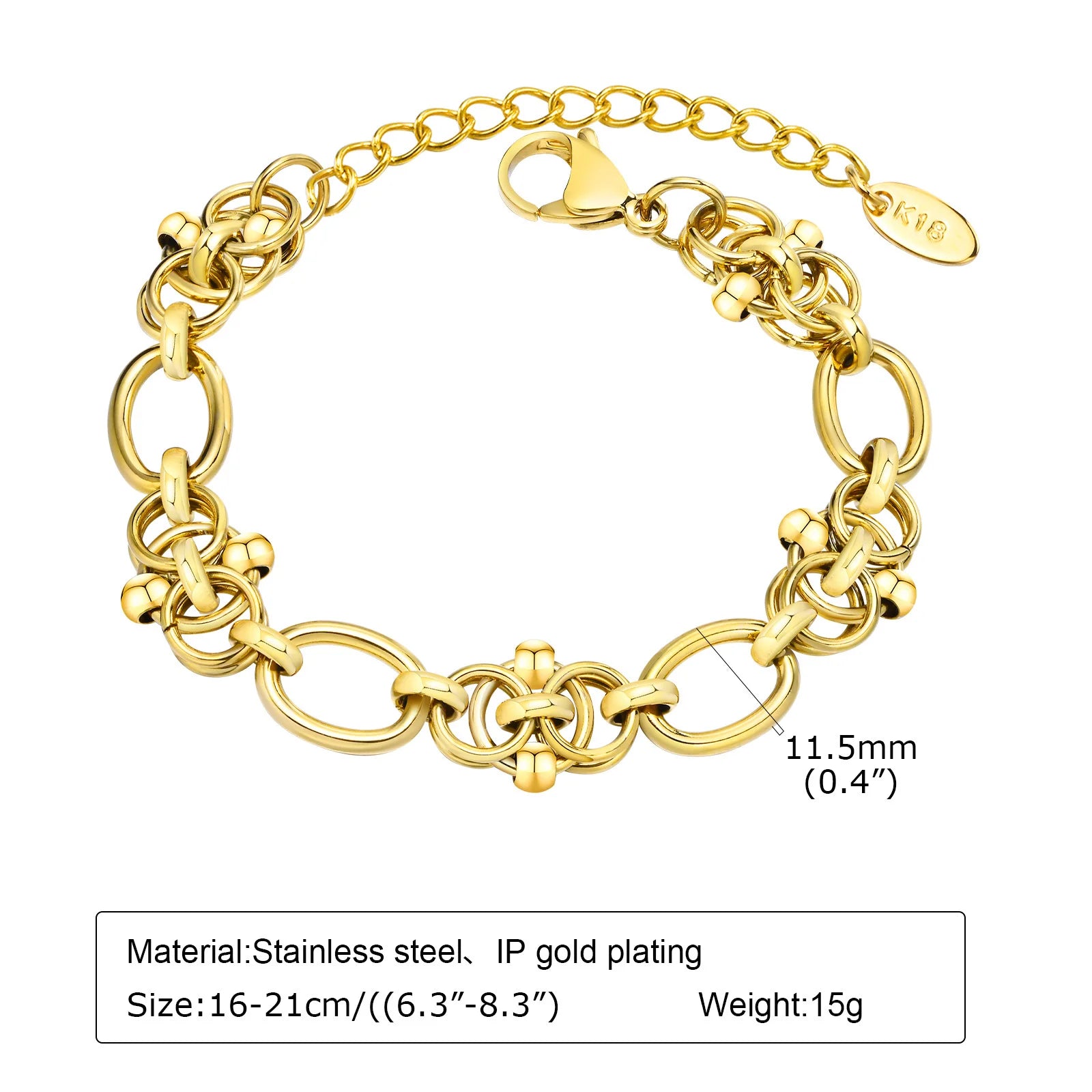 Auffälliges Edelstahl-Kettenarmband für Damen, Vintage 18k vergoldeter eleganter Schmuck