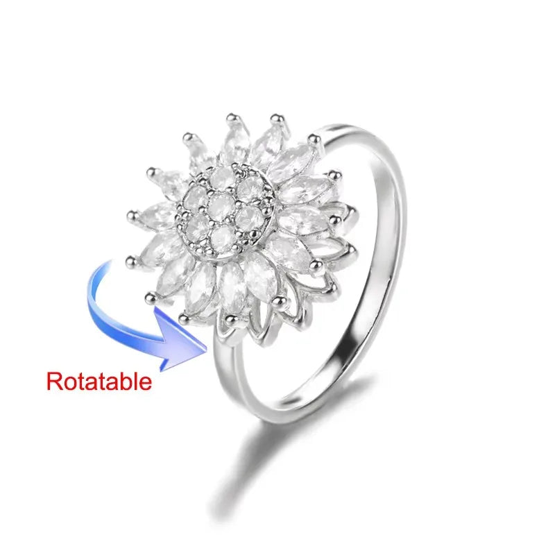 Rotierender Sonnen-Opal-Ring für Damen, Edelstahl, Retro-Charme, verstellbare offene Ringe, Party-Schmuck, Geschenk für die beste Freundin, Bijoux Femme