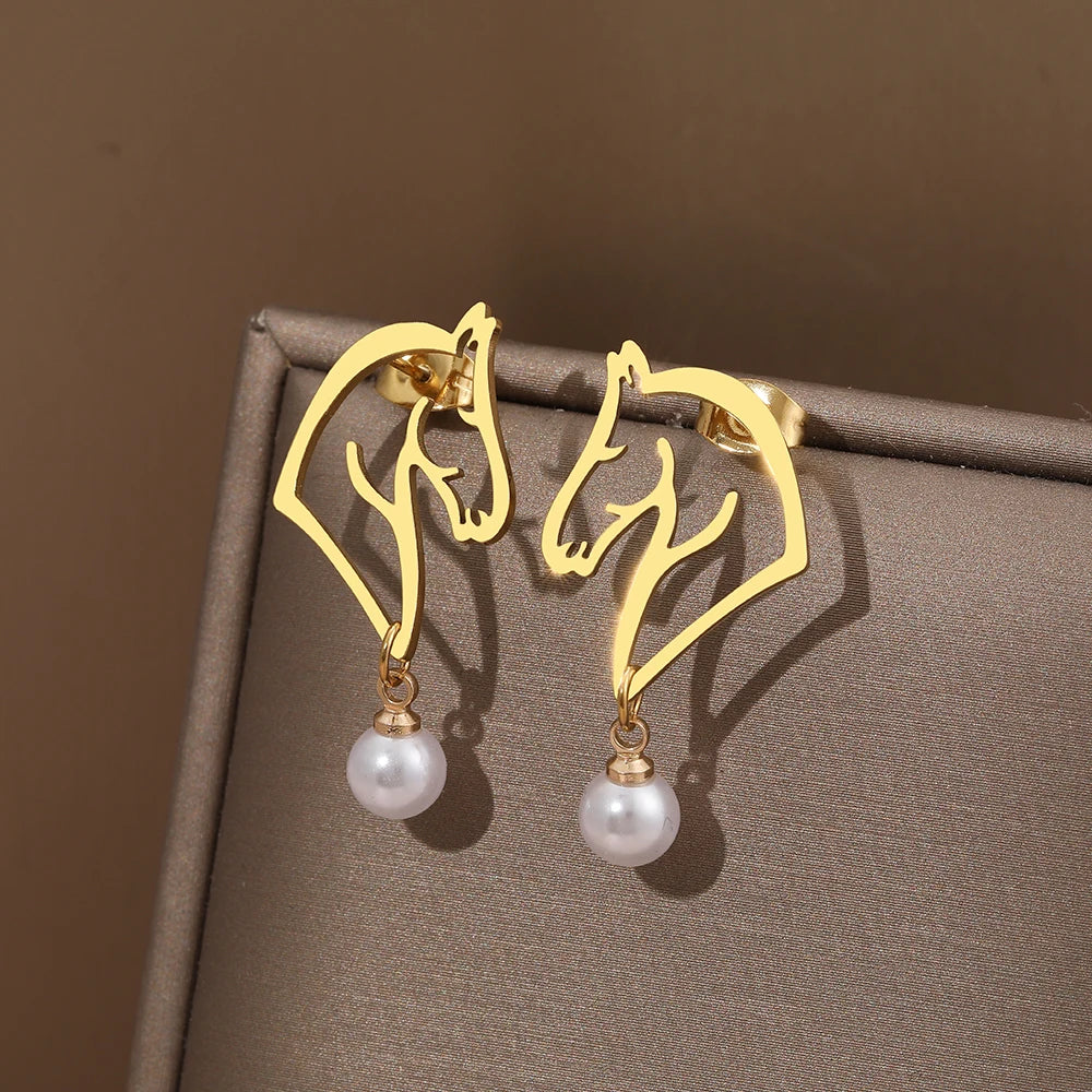 Edelstahl Ohrringe 2022 Trend Exquisite Linien Pferde-Design Perlenanhänger Ohrringe für Damen Schmuck Party Geschenke NEU