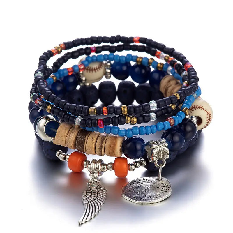 Boho Lebensbaum-Armband-Set für Frauen, modische Quasten, Charms, Holzperlen, elastische Kette, Armreif, trendiger Party-Schmuck für Mädchen