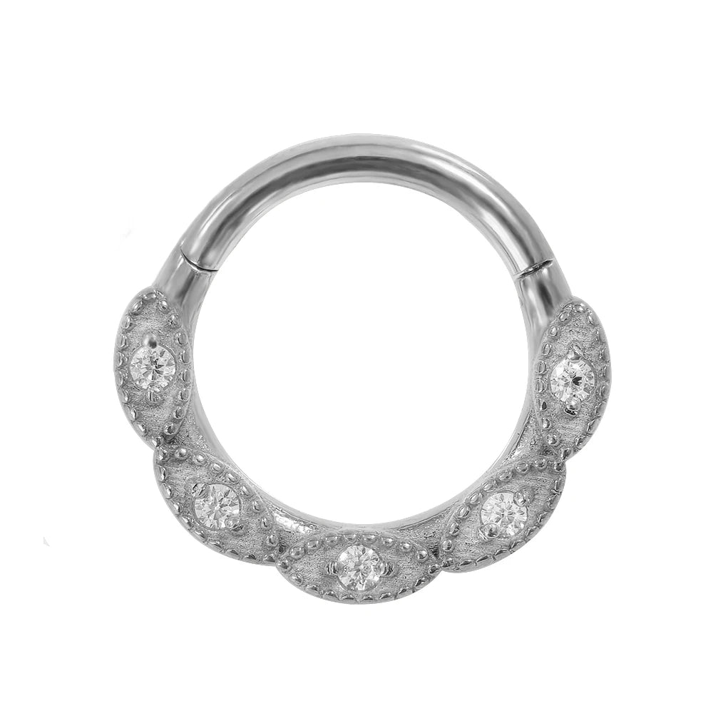 Anillo de nariz con flores, tabique, 100 % acero quirúrgico 316L, circonita, clicker, perforación Daith, cartílago de oreja, aro Helix, flores, gotas de agua