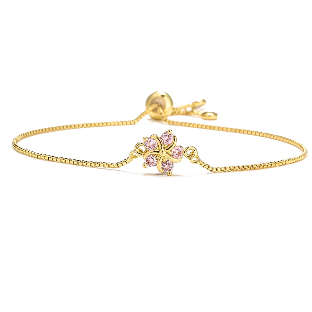 NEWBUY Mode Goldfarbe Bunte CZ Zirkon Blumen Charm Armbänder für Frauen Party Schmuck Accessoires