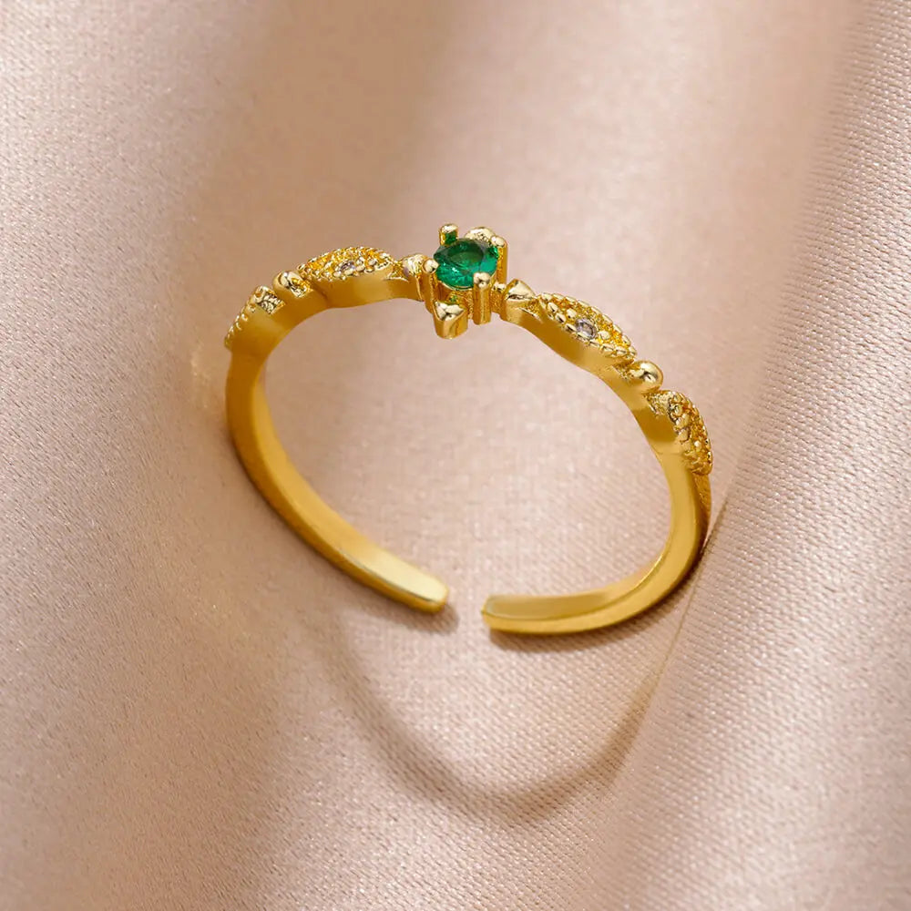 Winzige grüne Zirkon-Rundringe für Frauen, geometrischer Edelstahlring, luxuriöser Hochzeits-Weihnachtsschmuck, Geschenk, kostenloser Versand