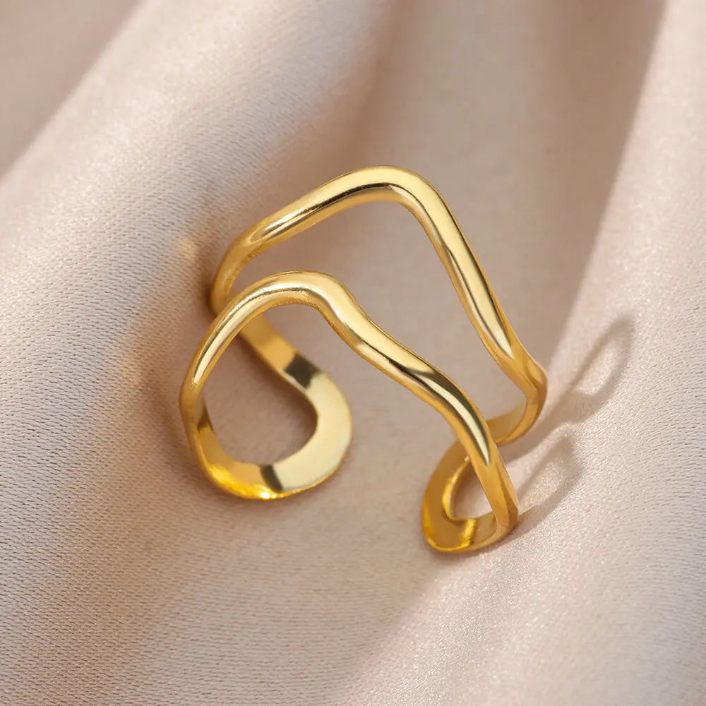 Anillos Irregulares Huecos Para Mujer De Acero Inoxidable Color Dorado Anillo Geométrico Fiesta Joyería De Navidad Regalo Envío Gratis