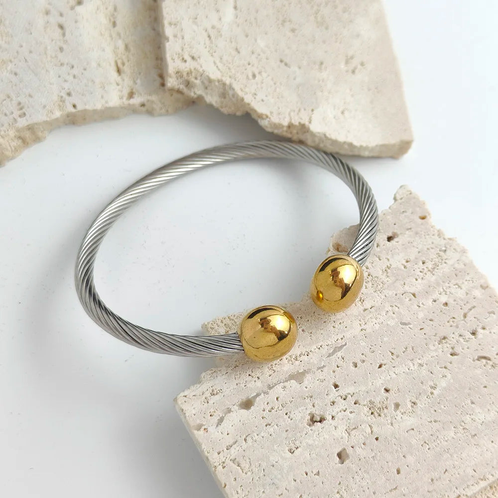 Luxus Edelstahl Geflochten Offen Männer Frauen Charm Manschettenarmband Gold Silberfarbene Kugel Schmuck Accessoires Armbänder Armreifen