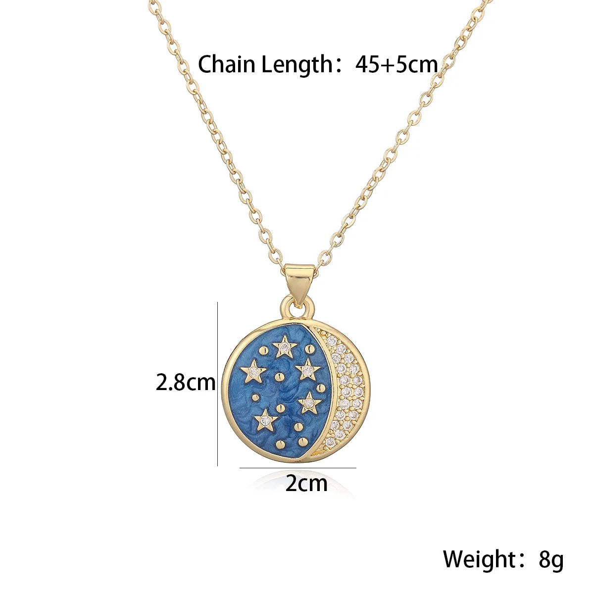 NEWBUY Delicate Blue Oil Dripping Star Moon Sun Round Pendant Necklaces For Elegant Women Bitrhday Gift