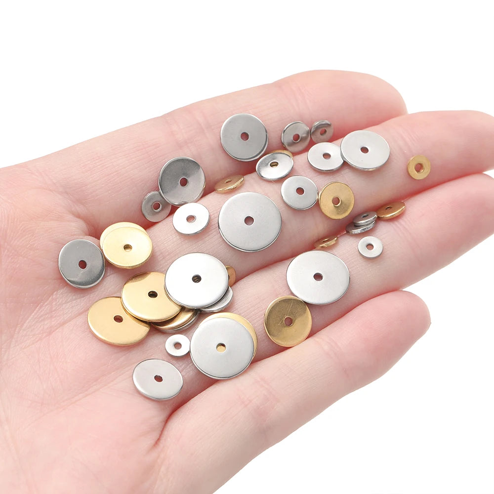 50 Stücke/Packung Edelstahl 4/5/6/8/10mm Flache Runde Lose Spacer Perlen für DIY Schmuck Halskette Armbänder Herstellung Zubehör