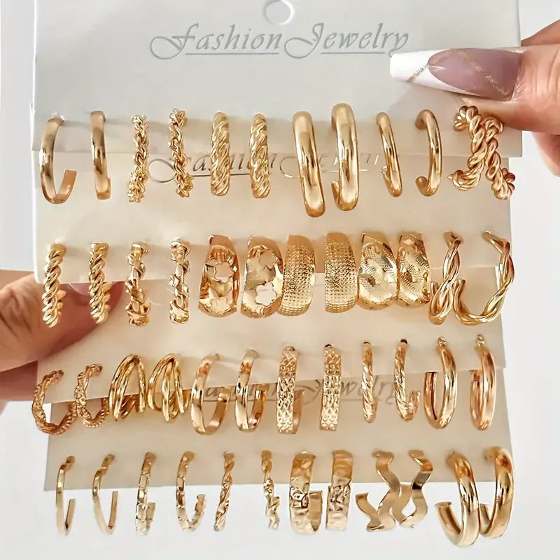 Juego de 24 pares de pendientes de aro pequeños de inspiración vintage para mujer, elegantes adornos geométricos de hierro para llevar a diario, regalos de joyería 2024