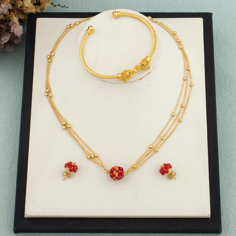 Kristall Ohrringe Armband Anhänger Schmuckset Vergoldete Halskette Elegante Frauen Mode Trend Bohemia Luxus Party Geschenk Braut
