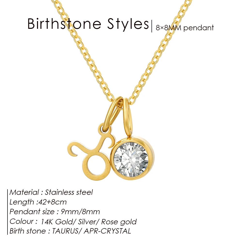 SUNIBI Stainless Steel Birthstone Zodiac Double Pendant Necklace for Woman12 Constellation Birthday Gift DIY Jewelry Wholesale