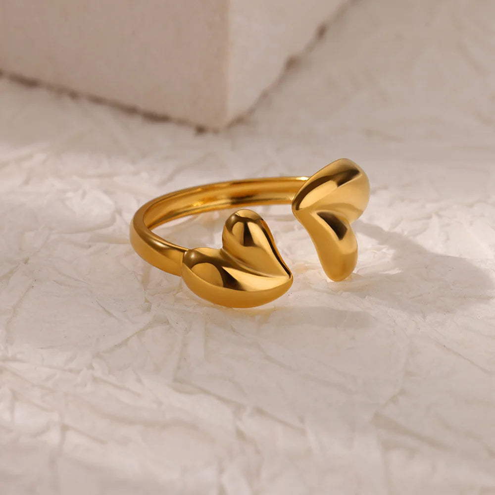 Unregelmäßiges Herz-Design Edelstahl Offene Ringe für Frauen Goldfarben Hochzeit Ästhetischer Ring Schmuck Accessoires Weihnachtsgeschenk