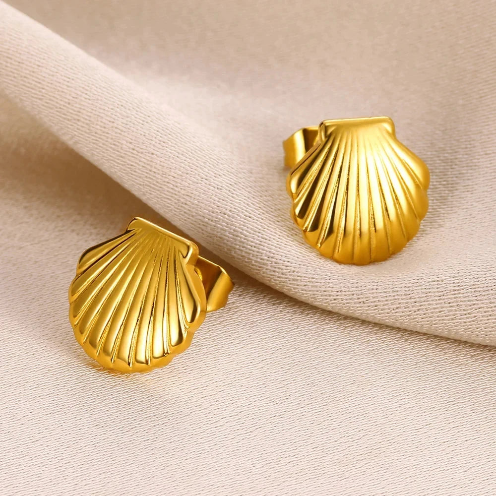 Edelstahl Muschelstecker Ohrring für Damen Goldfarbe Vintage Muschel Piercing Ohrring 2024 Trend Großhandel Ozean Schmuck Geschenk