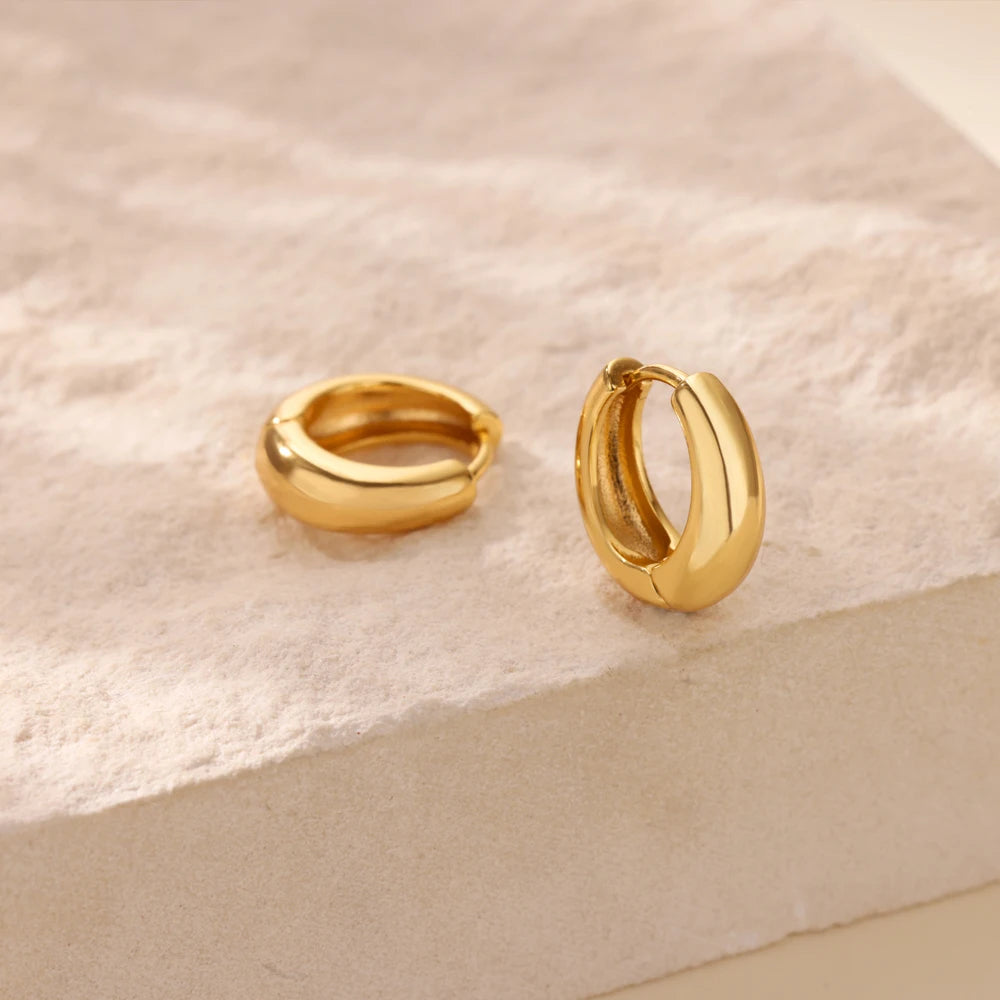 Klassische Creolen für Damen, klobig, Edelstahl, goldfarben, Ohrring, Trend 2025 Neu in minimalistischem Pendientes Schmuck Aretes
