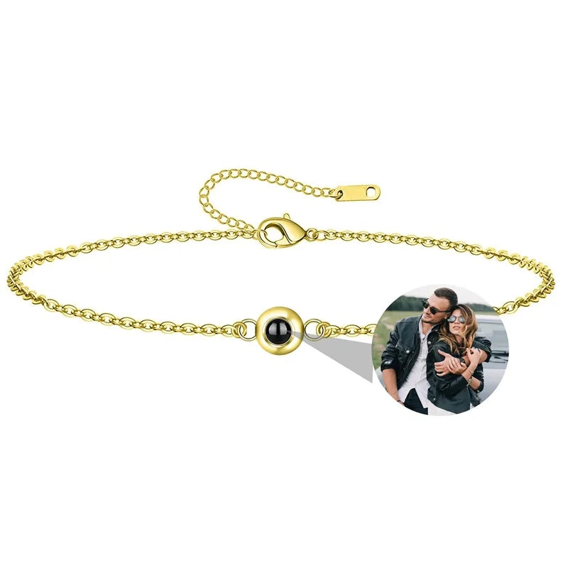 Personalisierte Foto-Armbänder mit Projektion – Armband mit Bild im Inneren, 100 Sprachen „Ich liebe dich“, Edelstahl-Armband