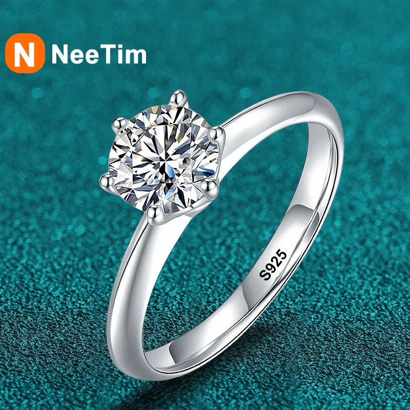 NeeTim 1 Karat D-Farbe Moissanit Diamant Ehering für Frauen 925er Sterling Silber Fingerband Edler Schmuck mit Zertifikat