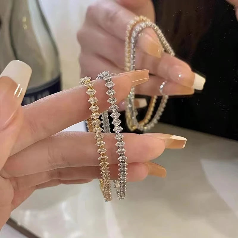 Luxus römische Kristall geometrische Kettenarmbänder für Frauen Trendige Goth Voll Strass Marquise Charm Tennis Armband Hochzeit Schmuck