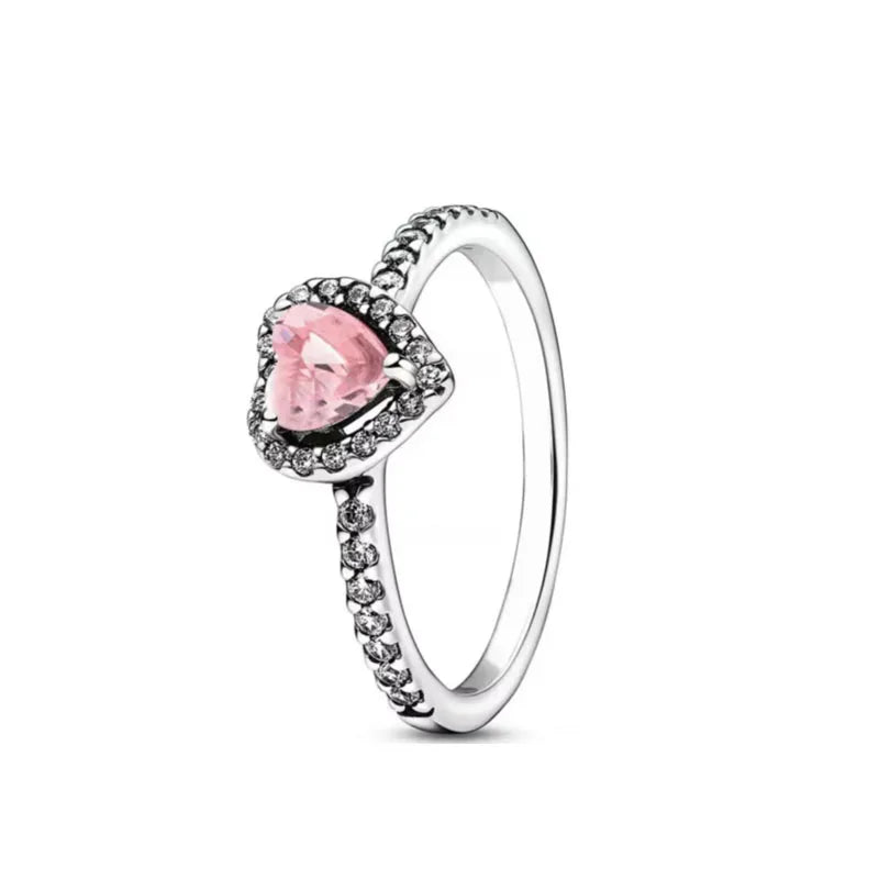 925er Silber Herz-Stein-Ring Neu Heiß Verkaufend Rosa Weiße Ringe Geeignet für jeden Anlass Passendes DIY Geburtstagsgeschenk