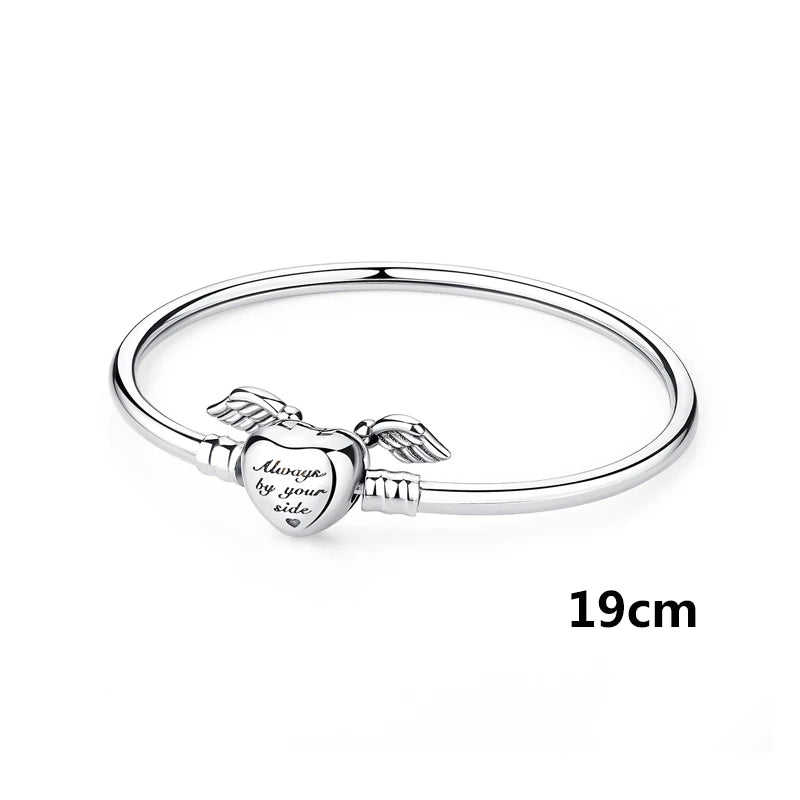 Armbänder Armreifen aus echtem 925er Sterlingsilber, Liebes-, Familien-, Freundschafts-Herz-Anhänger-Perlen-Armreif für Frauen, DIY-Luxus-Schmuckgeschenk