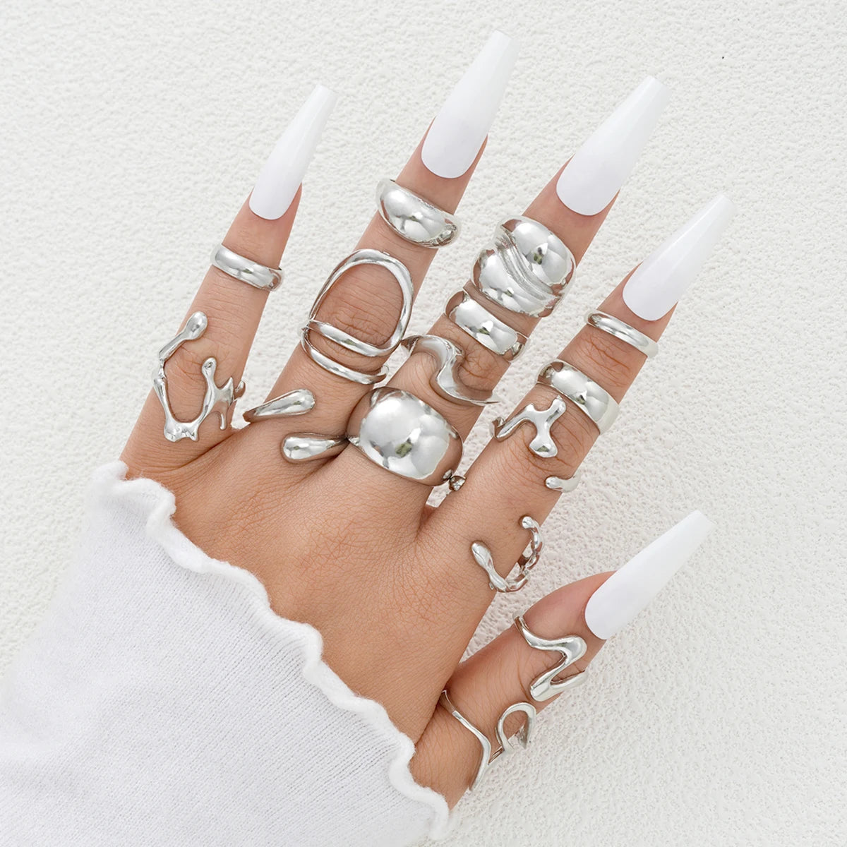 15 Stücke Punk Glatte Geometrische Offene Ringe Set Für Frauen Übertrieben Unregelmäßige Silber Farbe Dick Chunky Ring Hip Hop Schmuck Geschenke