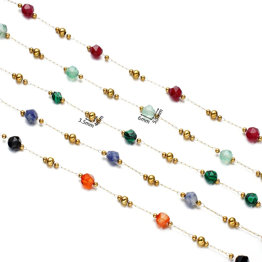 1Meter/Los Gemischte Edelstahl Ungleichmäßige Steinperlenketten für handgemachte DIY Halskette Armbänder Schmuckherstellungszubehör