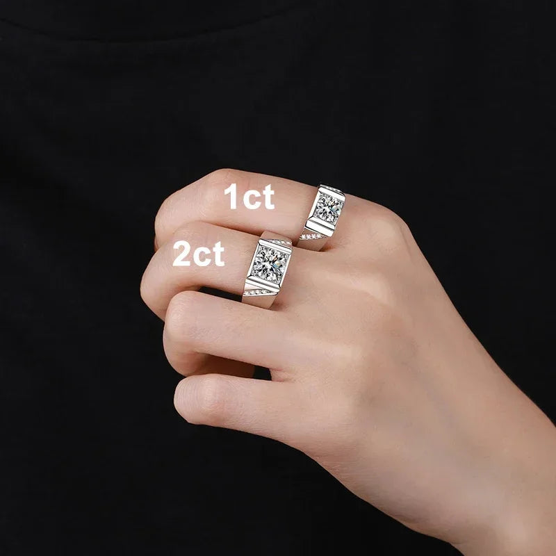 NeeTim 1ct 2ct D VVS1 Moissanit-Ring für Herren 925er Sterlingsilber mit Goldbeschichtung Verlobungs-Ehering Labor-Diamant Herrenringe