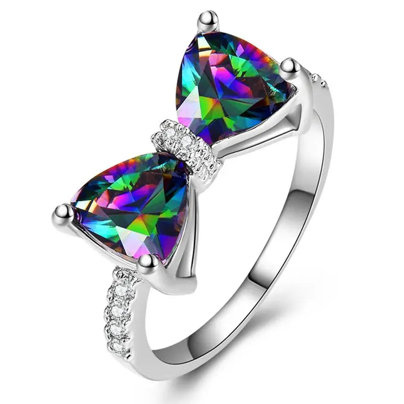 Anillos de plata de ley 925 con lazo de circonita cúbica multicolor para mujer, para boda, fiesta, dedo, bonito regalo, joyería de moda
