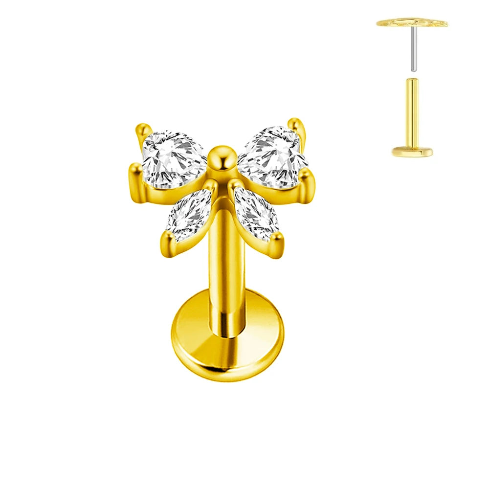 ASTM F136 G23 Titan Herzförmiger Ohrstecker 16G 18G 20G Threadless Piercing Butterfly Push-in Lippenstecker Daith Labret Conch