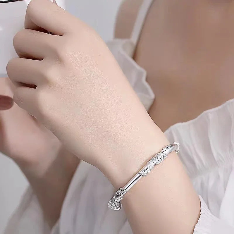 ALIZERO 925 Sterling Silber Vollblühende Blumen Armreif für Damen Filigrane Offene Verstellbare Armbänder Modeschmuck