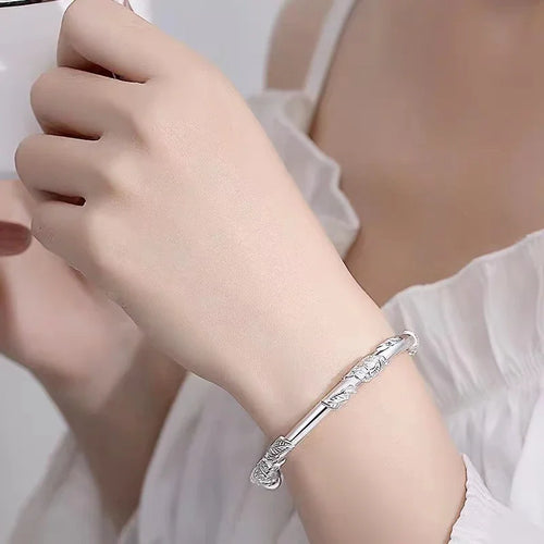 ALIZERO 925 Sterling Silber Vollblühende Blumen Armreif für Damen Filigrane Offene Verstellbare Armbänder Modeschmuck