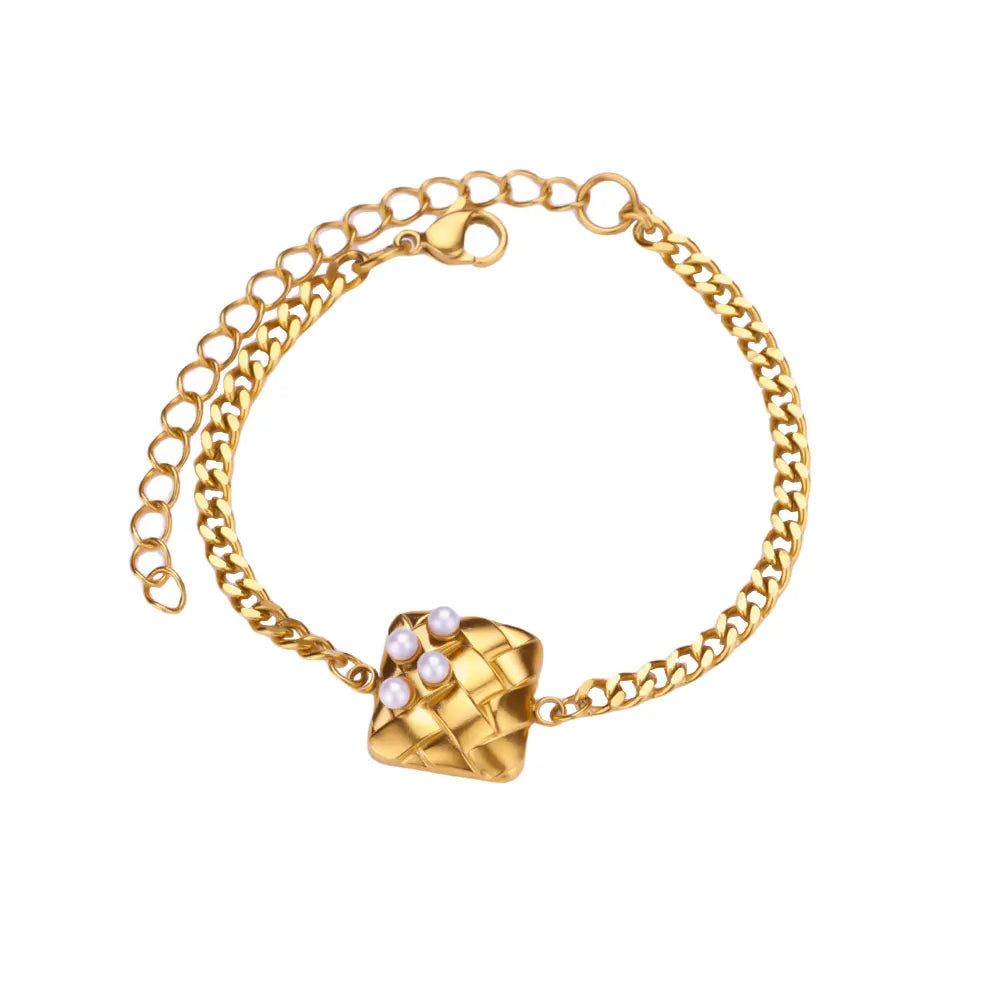 Edelstahl Herzarmbänder für Damen Goldfarben Geometrisches Herzarmband Mode Hochzeit Wasserdichter Schmuck Geschenk