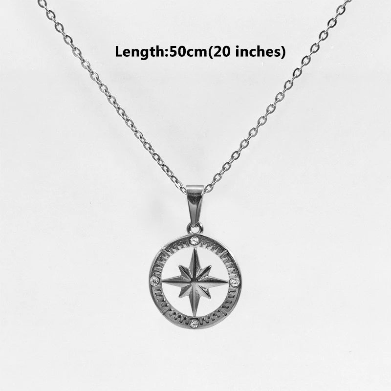 Collar Polaris de Acero Inoxidable - Diseño de Cielo Estrellado Redondo Chapado en Oro de 18K, Colgante de Estrella Polar para Joyería DIY