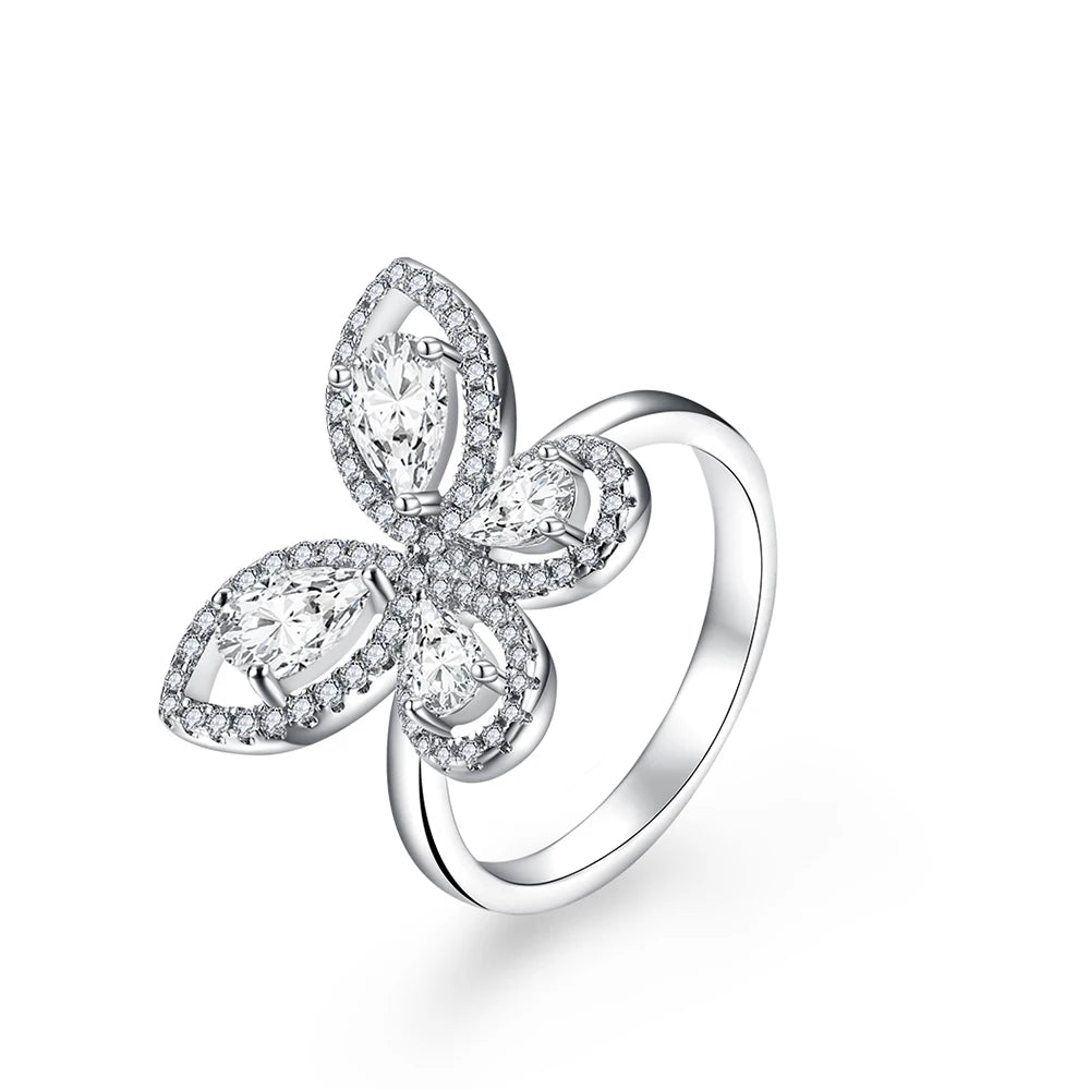 MINTYBOX Schmetterling Moissanit Ring für Damen Massiv 10k 14k Weißgold Tropfenschliff 6*4mm Besteht Diamantentest Verlobungsfeinschmuck