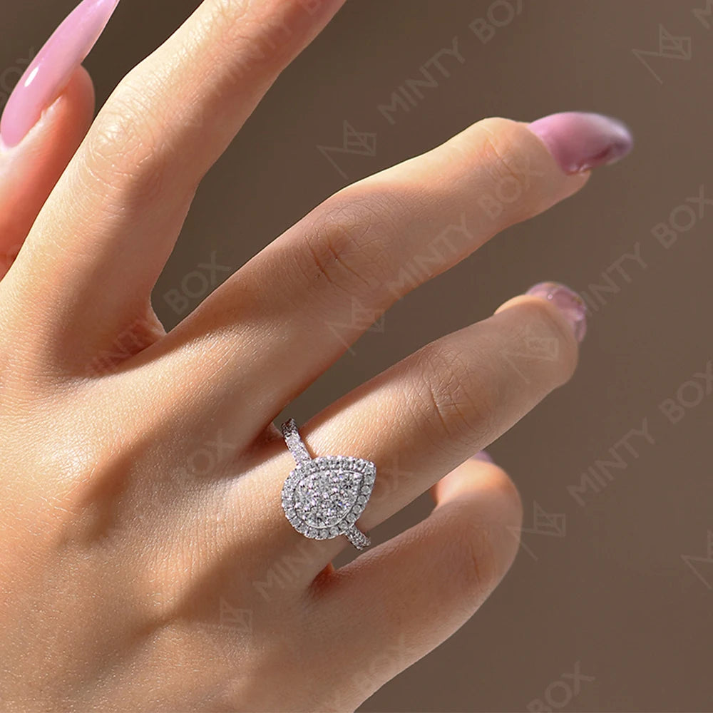 MINTYBOX Anillos de compromiso de halo de moissanita de plata esterlina 925 para mujer 1.15ctw Anillo de diamantes de laboratorio chapado en oro de 18 quilates Joyería fina