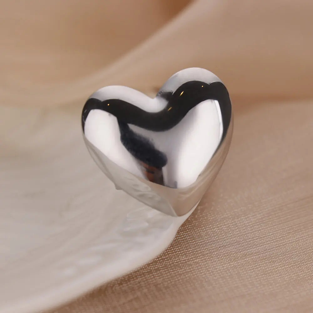 Niedliche Herz-Chunky-Edelstahlringe für Frauen, goldfarbene, offene, verstellbare Vintage-Hochzeitsringe, ästhetischer Schmuck