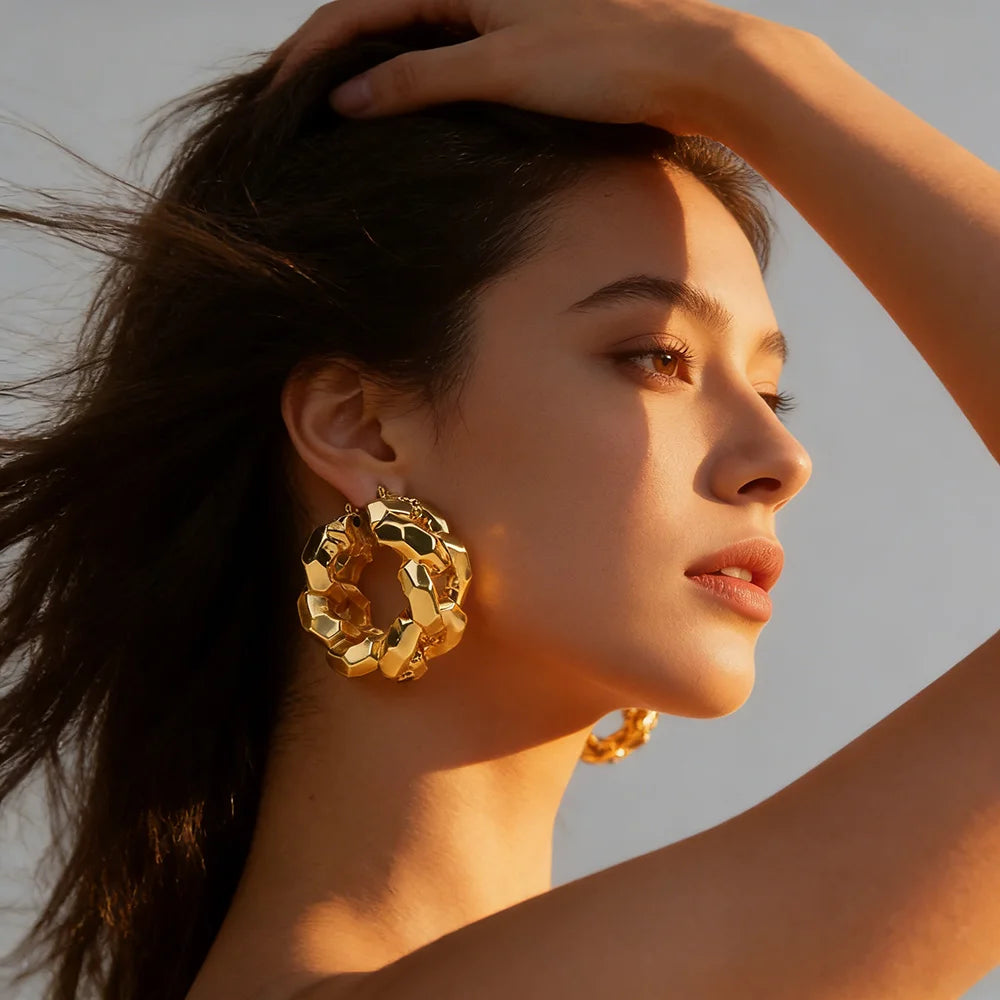 Afrikanische Creolen für Damen, Schmuck, goldfarbene große Ohrhänger für Dubai Hochzeiten, Brautohrringe, Schmuckzubehör