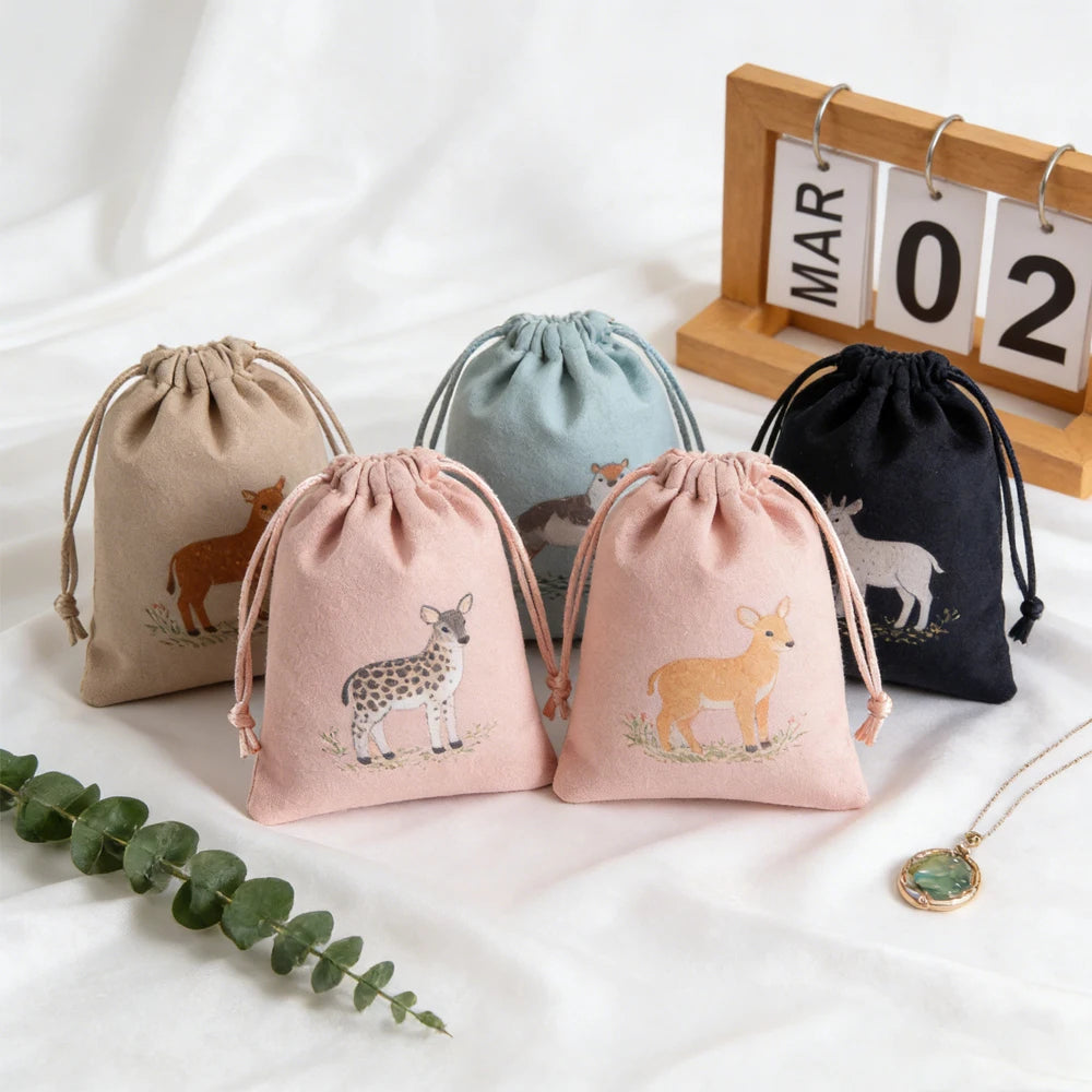50/100Pcs Personalizd Jewelry Drawstring Flannel Bag Ring Earrings Bracelet Perfume Keychain Cosmetic Packaging Velvet Pouches