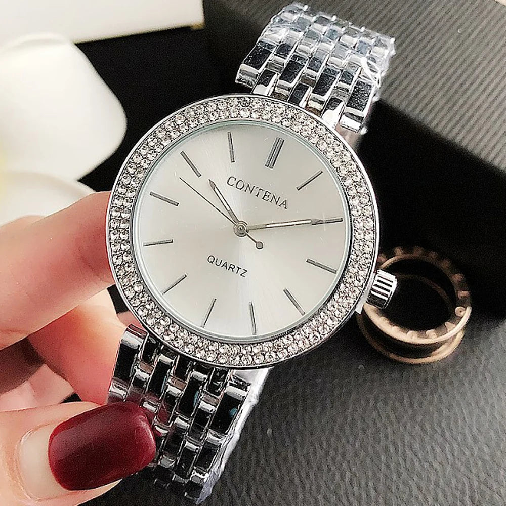 Luxus Strass-Uhr Top-Marke Damenuhren Mode Gold Damenuhren Edelstahl Damenuhr Uhr Geschenke für Frauen