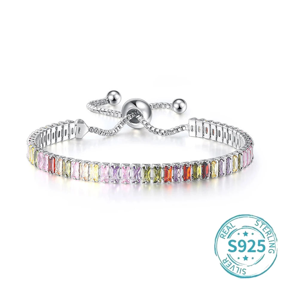 ALIZERO S925 Sterling Silber Armband Original Mehrfarbige Zirkonia Tennisarmbänder für Damen Mode Luxus Charm Schmuck