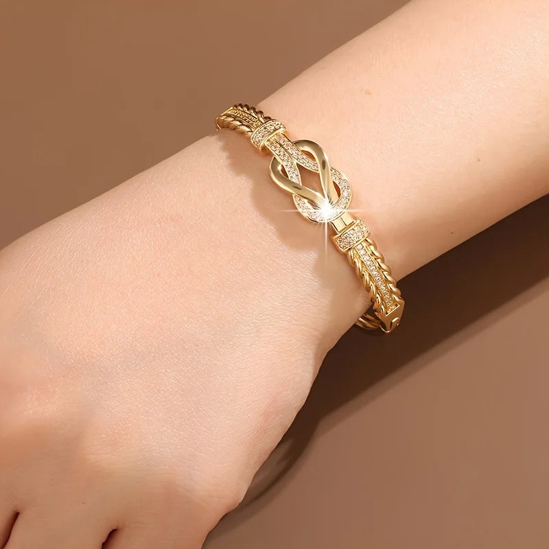 1 Stück Zirkon Armreifen Elegantes und schlichtes Damen Armband Gold Silber Armband Kreuzschnalle Modeaccessoires