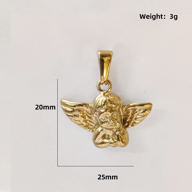 Colgante de ángel de acero inoxidable de primera calidad, sin deslustre, charm de collar de moda para mujeres y hombres