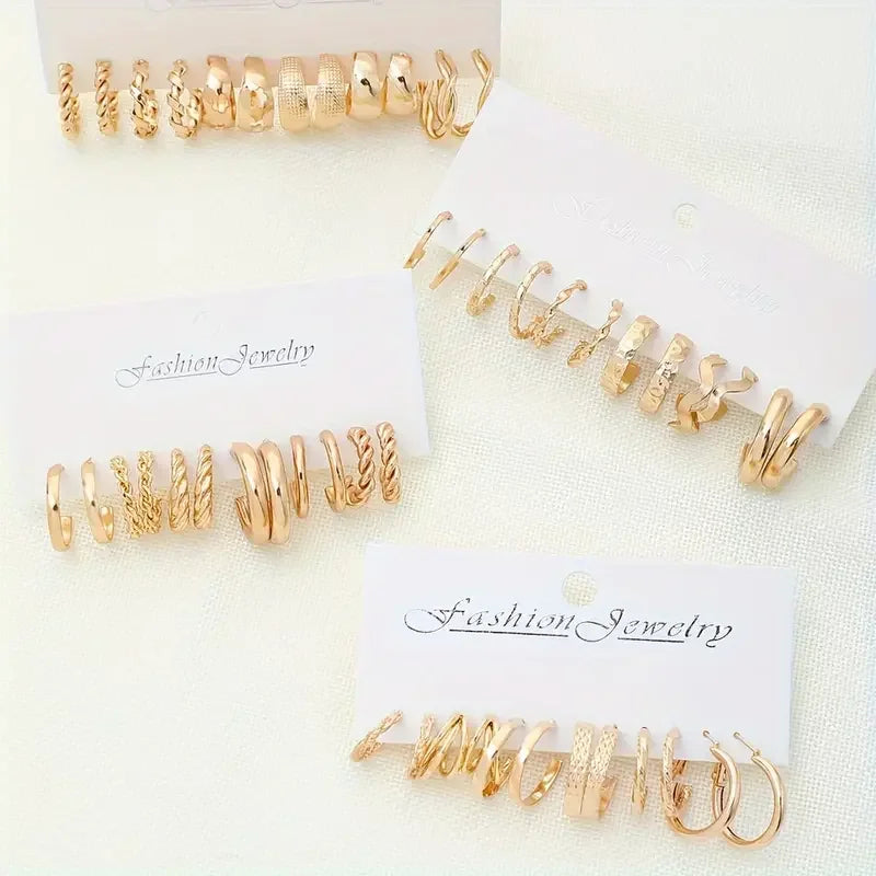 Juego de 24 pares de pendientes de aro pequeños de inspiración vintage para mujer, elegantes adornos geométricos de hierro para llevar a diario, regalos de joyería 2024