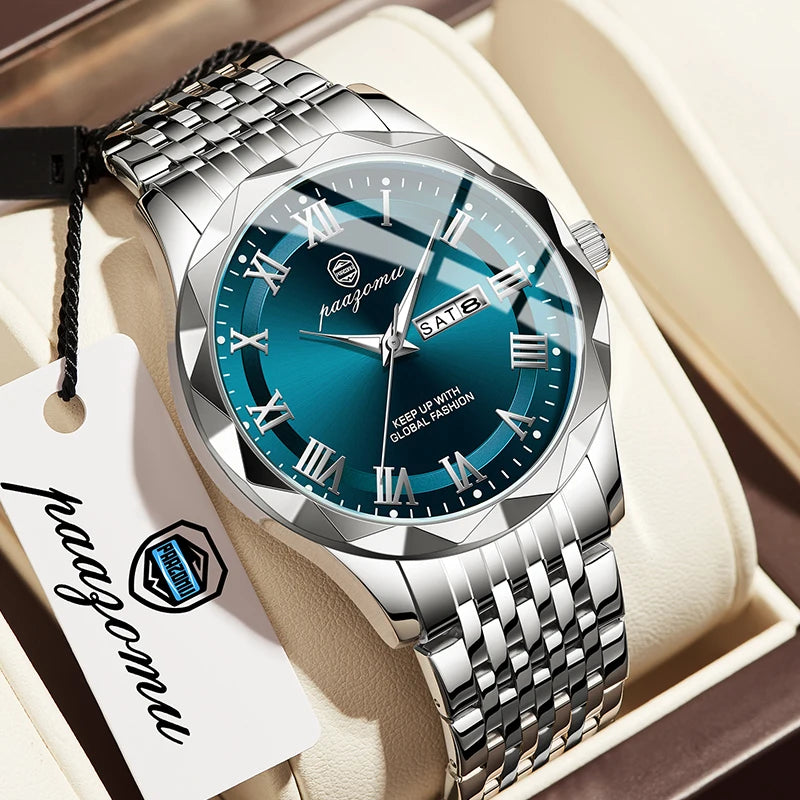PAAZOMU Top Original Reloj de Hombre Impermeable Luminoso con Fecha Rectangular Reloj de Pulsera para Hombre Malla de Acero Inoxidable Relojes de Cuarzo para Hombre
