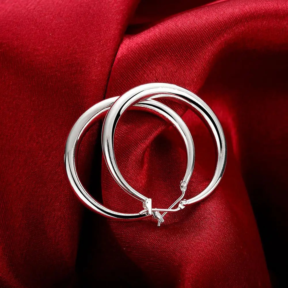 Pendientes de aro redondos simples de plata de ley 925 de alta calidad para mujer, joyería de moda para boda y compromiso