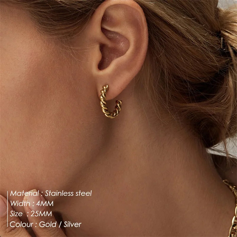 Vintage Edelstahl Creolen für Damen Spiral Twist Trendige goldfarbene Ohrringe Punk Schmuck Großhandel/Dropshipping